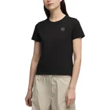 Remera Puma Essentials Elevated de manga corta y cuello redondo, color negro, con pequeño logo metalizado en el pecho.