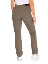 Pantalon de estilo utilitario color verde oliva, con diseño de cinco bolsillos y paneles reforzados en la parte frontal. Presenta cierre con cremallera, ajuste con broche y corte relajado en las piernas.