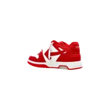 Championes de diseño urbano Off-White modelo Out Of Office Lace-Up, en combinación de color rojo y blanco, con suela chunky y el característico emblema de flecha lateral.