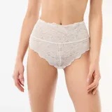 Braga alta de encaje blanco con diseño floral, de talle alto y cobertura amplia.