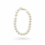 Collar de perlas ovaladas de resina con cierre de acero dorado y cadena de alargue.