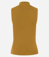 Blusa sin mangas de punto acanalado color celeste, con cuello alto.