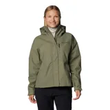 Campera impermeable y transpirable Columbia Hikebound II Jacket con tecnología Omni-Tech, color verde militar, con capucha ajustable, bolsillos con cierre y costuras totalmente selladas.