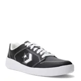 Championes urbanos Converse modelo Day One Court Ox, color negro con costuras blancas visibles y suela de goma blanca. Presenta el logo de la marca en el lateral y cordones blancos.