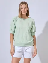 Buzo verde agua en jersey, marca Zac & Rachel, de manga raglán.