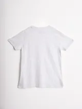 Remera de algodón color celeste, con cuello redondo, mangas cortas y estampa frontal minimalista de macetas con flores.