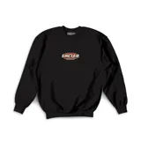 Buzo de algodón color negro, de corte holgado, con cuello redondo y mangas largas. Presenta un estampado gráfico pequeño en el centro del pecho con el logo de la marca y un diseño artístico de gran tamaño en la espalda.