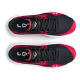 Championes de básquetbol Under Armour Lockdown 7 Low, con diseño de corte bajo. Presentan una combinación de colores negro y rojo, con entresuela blanca de EVA para amortiguación y suela de caucho con patrón de tracción en espiga.