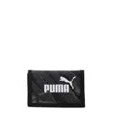 Billetera plegable Puma con diseño estampado en tonos negro y gris, con el logo de la marca estampado en blanco en el frente.