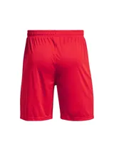 Short deportivo Under Armour modelo UA M S Golazo 3.0, color rojo con logo blanco estampado en el lateral y aberturas en el bajo.