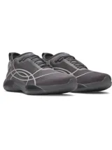 Championes de entrenamiento Under Armour modelo W Sculpt TR, de color gris oscuro, diseñados específicamente para mujeres. Presentan una parte superior de micromalla transparente con un patrón de líneas impresas en 3D, lengüeta de una sola pieza y amortiguación de EVA en la entresuela.
