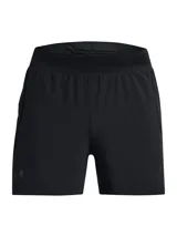 Short deportivo Under Armour modelo Launch Pro 5, de color negro, con tejido ultraligero y elástico, cintura elástica con cordón interno y forro de malla transpirable.