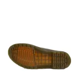 Zapatos de cuero Dr. Martens modelo 1461, con acabado desgastado, cordones y suela de goma con costuras amarillas visibles.