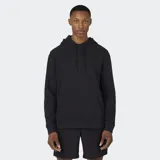 Buzo con capucha negro, confeccionado en algodón cepillado elástico. Presenta diseño de manga larga con puños elásticos, bolsillo tipo canguro frontal, capucha con cordones ajustables y logotipo de la marca bordado en el pecho.