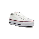 Championes Converse Chuck Taylor All Star Lift de lona color blanco, con plataforma alta, puntera de goma y la clásica franja roja y azul en la suela.