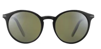 Lentes de sol Serengeti modelo Leonora con armazón de acetato negro y cristales polarizados en tono verdoso.