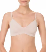 Soutien sin aro de microfibra, color beige, con diseño liso y breteles finos regulables.