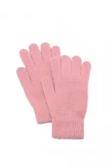 Guantes de punto color rosado, con puños acanalados.
