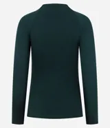 Blusa de manga larga con diseño ajustado, confeccionada en tejido acanalado de viscosa con elastano. Presenta cuello redondo y sisas raglán.
