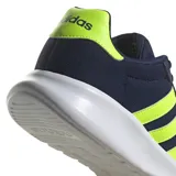 Championes Adidas Lite Racer 3.0 para hombre, color azul marino con detalles en amarillo flúor y suela blanca.