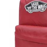 Mochila Vans Old Skool color rojo con logo "Off The Wall" estampado en blanco y negro.