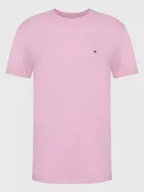 Remera de manga corta color rosado, con cuello redondo y el logo bordado de Tommy Hilfiger en el pecho.