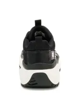 Sneakers Caterpillar modelo Hasten Mesh de color negro con detalles en blanco y violeta, con suela chunky blanca y cordones ajustables.