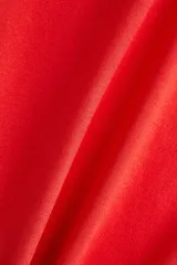 Remera de manga corta en punto fino de mezcla de viscosa, color rojo vibrante. Presenta escote redondo, puños y bajo en punto acanalado.