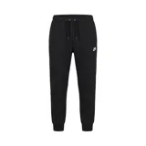 Pantalón de jogging Nike Club confeccionado en tejido fleece, color negro, con cintura elástica ajustable mediante cordón, puños elásticos en los tobillos y logo de la marca bordado en blanco en la pierna izquierda.
