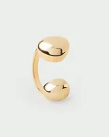 Anillo dorado con dos esferas irregulares.