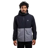 Campera cortaviento Maui and Sons con diseño bicolor en negro y gris oscuro. Cuenta con capucha ajustable con cordones, cierre frontal completo y puños elásticos. Presenta un pequeño logo en el pecho y está confeccionada en tejido resistente.