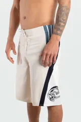 Short de baño O'Neill Superfreak Y2K color beige, con detalles en azul y negro en el lateral y estampado gráfico en la parte inferior.