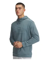 Buzo deportivo Under Armour Armour Fleece Graphic para hombre, color azul acero, con capucha ajustable con cordón, bolsillo tipo canguro y logo de la marca estampado en el pecho.