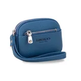 Monedero de mano con diseño rectangular y textura granulada, marca Lincoln's. Cuenta con cierre perimetral, bolsillo frontal con cierre y correa de muñeca integrada.