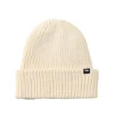 Gorro tipo beanie de tejido de punto grueso en color beige, con diseño de doblez en el borde y etiqueta de la marca Rip Curl cosida en el lateral.