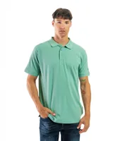 Chomba manga corta color borgoña con cuello clásico y borde azul marino.