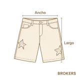 Bermuda de jean celeste, corte ancho y largo a la rodilla.