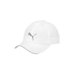 Gorra deportiva Puma color blanco con logo gris en el frente y borde de la visera en gris.