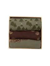 Pack de tres pares de medias de largo medio, confeccionadas en fibra de bambú y spandex, presentadas en una caja temática con diseño de oso.