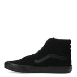 Championes de caña alta Vans modelo Sk8-Hi, color negro total. Confeccionados en una combinación de gamuza y lona resistente, cuentan con la icónica suela waffle de goma para mayor tracción y cuello acolchado para mayor soporte y comodidad.