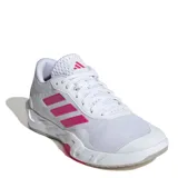 Championes deportivos Adidas modelo Amplimove W, color blanco con detalles en fucsia. Presentan una estructura de malla transpirable, cordones frontales y suela con diseño ergonómico para mayor estabilidad.