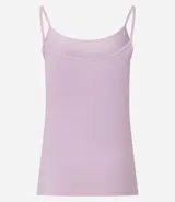 Musculosa básica de poliamida color rosa claro, con breteles finos y escote redondo.