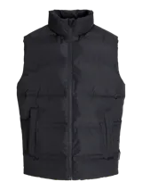 Chaleco puffer de cuello alto con cierre frontal de cremallera, confeccionado en tejido técnico acolchado con acabado liso.