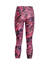 Calza deportiva de tiro alto con diseño estampado de ondas en tonos fucsia, violeta y negro. Cuenta con tecnología HeatGear para absorción de sudor, costuras planas ergonómicas y bolsillo lateral.