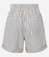 Short de sarga con diseño de rayas verticales, cintura alta elástica y ruedo con dobladillo plegado.