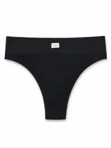 Vedetina de tiro alto color negro, confeccionada en tejido de punto acanalado, con pequeña etiqueta de la marca en la cintura.