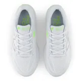 Championes de running New Balance Fresh Foam X Vongo v6, color blanco con detalles en gris y verde flúor.
