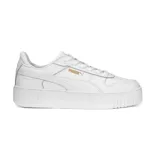 Championes Puma Carina Street de mujer, color blanco con detalles en dorado. Diseño inspirado en la calle con plataforma ligeramente elevada.