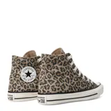 Championes Converse Chuck Taylor All Star Hi de caña alta, con diseño de estampado animal print de leopardo, puntera de goma blanca y cordones claros.