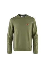 Sweater verde oliva de corte clásico con cuello redondo y logo de la marca en el pecho.